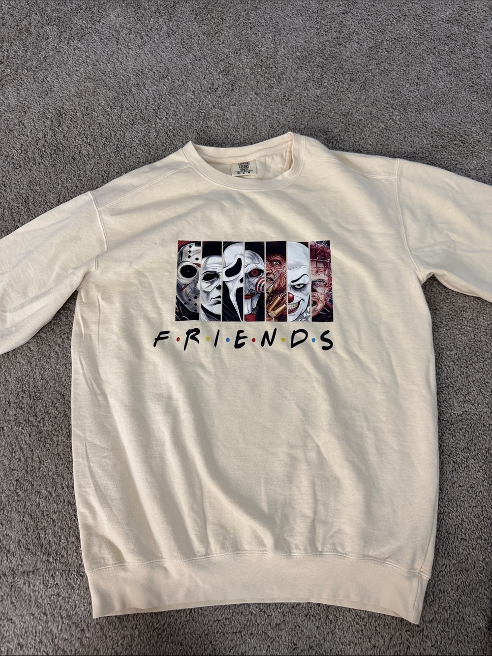 Comfort Colors Cream Crewneck with Horror-Mask 'Friends' Graphic